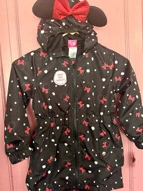 Disney Black & Red Minnie Mouse Hooded Raincoat with Ears size 5